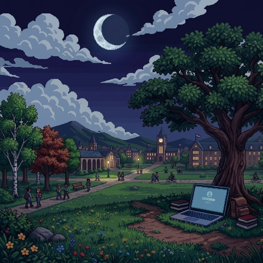 Campus pixel art landscape dark